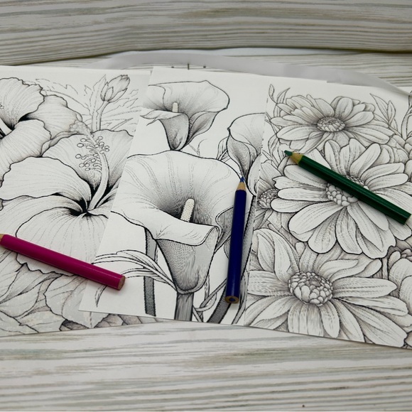 Junk Journal pages Floral Coloring Pages mixed media scrapbooking ephemera - Picture 5 of 6